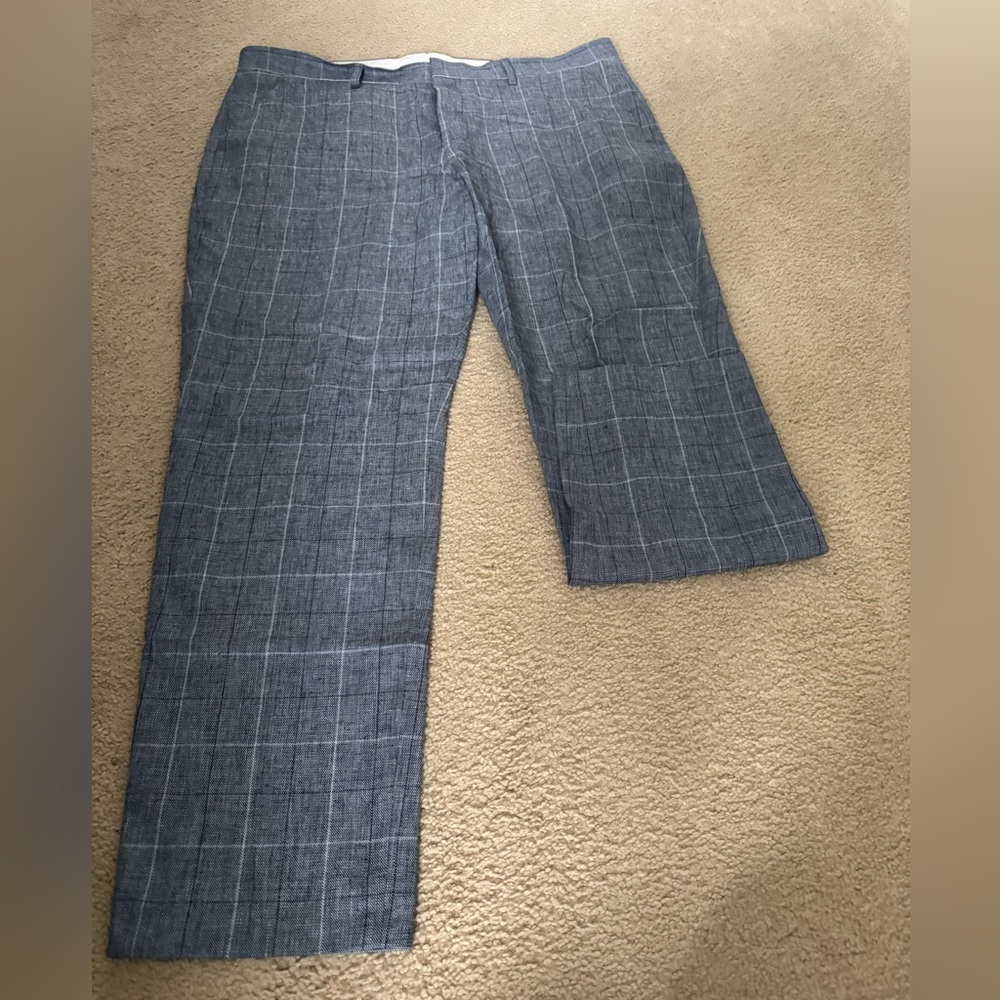 Express Extra Slim Plaid Trousers in Slate Blue and Charcoal